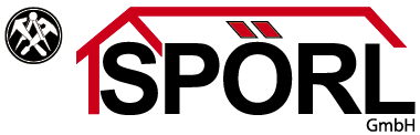 Rotes Dach angedeutet, Spörl in roter Schrift darunter